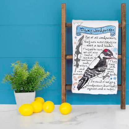 Downy Woodpecker Bird Facts Garden Kitchen Décor Tea Towel