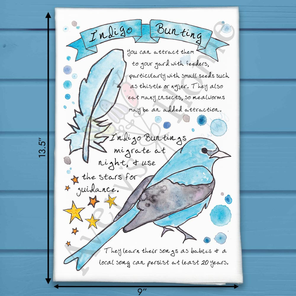 Indigo Bunting Bird Facts Garden Kitchen Décor Tea Towel