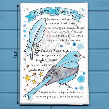 Indigo Bunting Bird Facts Garden Kitchen Décor Tea Towel