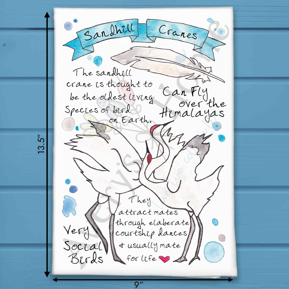 Sandhill Crane Bird Facts Garden Kitchen Décor Tea Towel