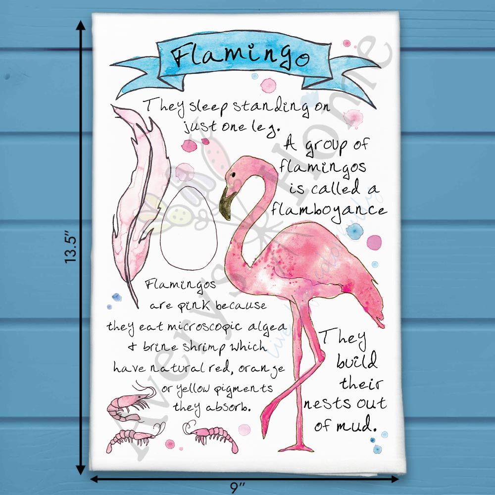 Flamingo Bird Facts Garden Kitchen Décor Tea Towel