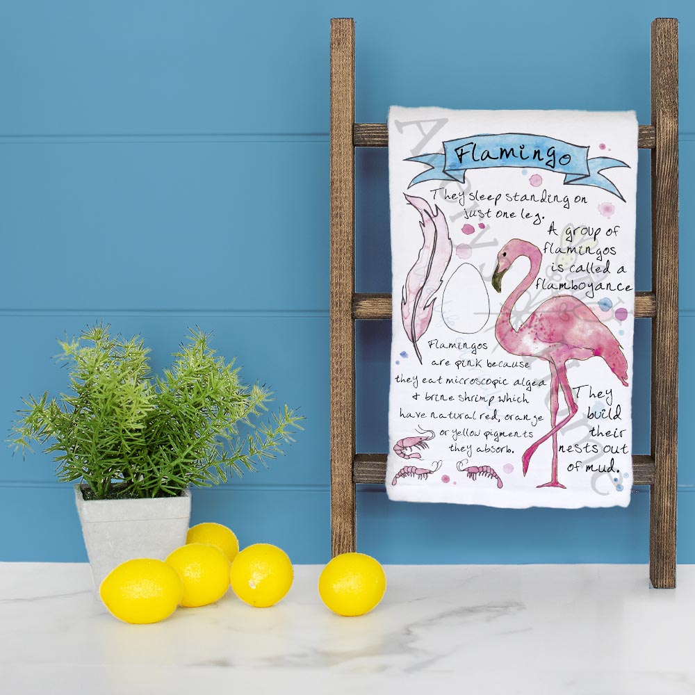 Flamingo Bird Facts Garden Kitchen Décor Tea Towel