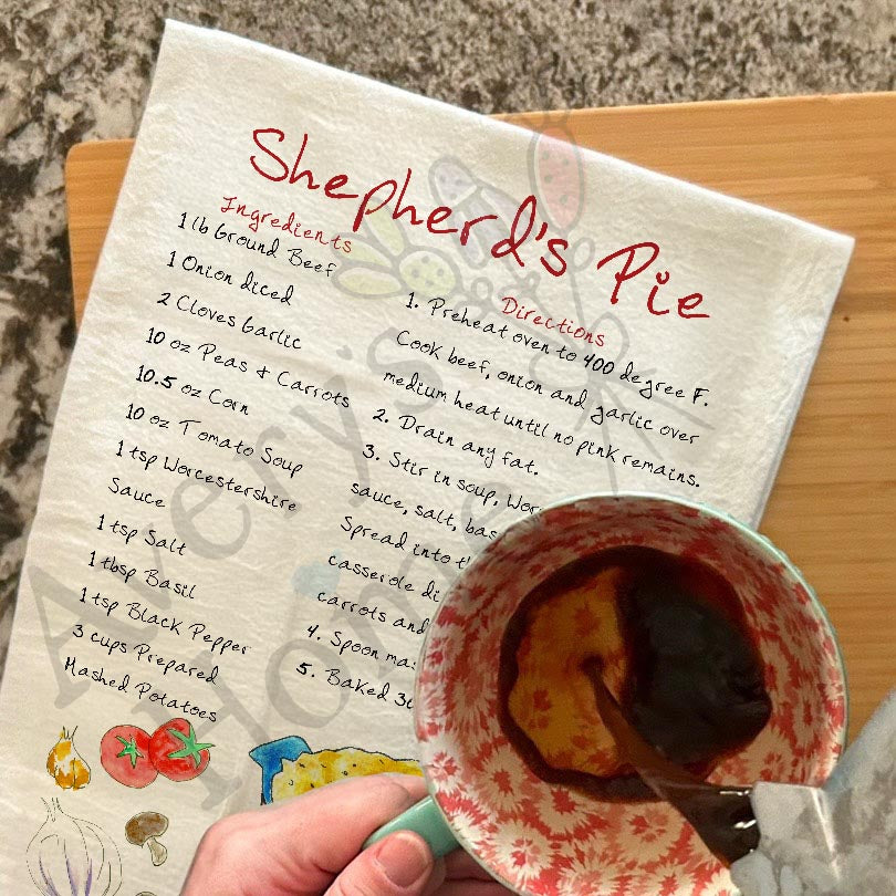 Shepherd’s Pie Recipe Tea Towel – Cozy Casserole Style