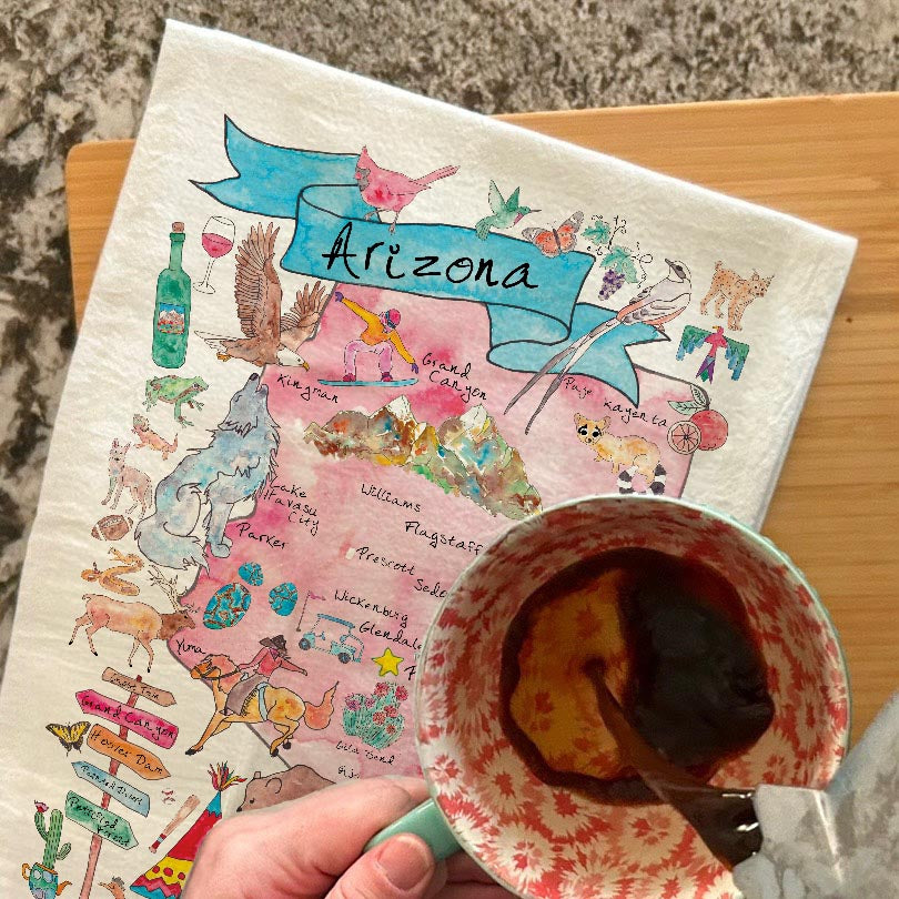 Arizona State Map Tea Towel – Saguaro & Sunset Vibes