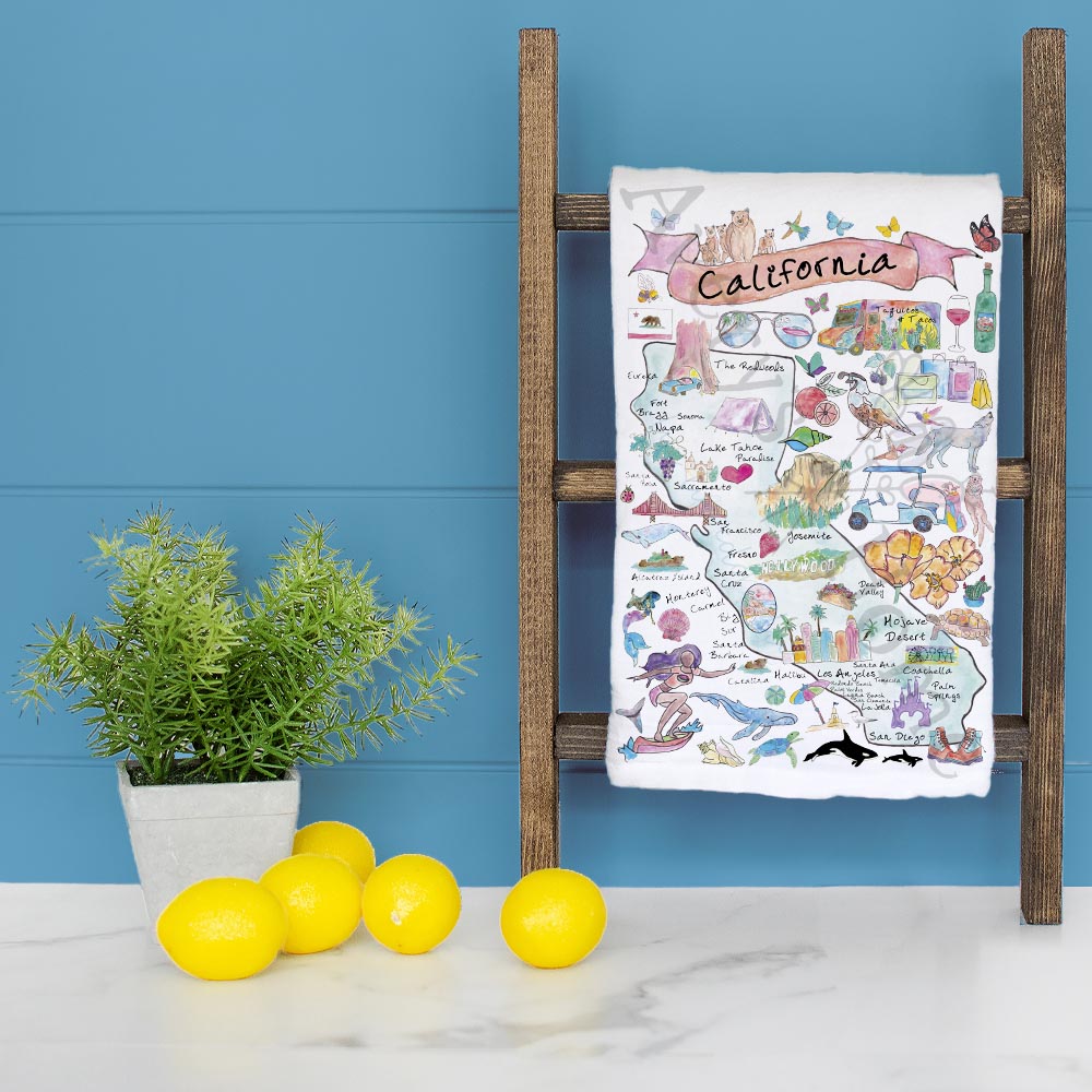 California Map Tea Towel – Beaches, Mountains & Magic
