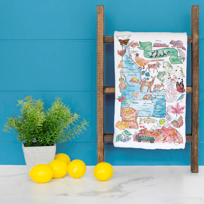 Idaho State Map Tea Towel – Potatoes, Peaks & Pines