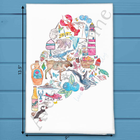 Maine State Icons Tea Towel – Coastal Life & Claws