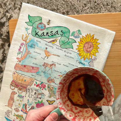 Kansas Map Tea Towel – Fields, Storms & Sunflowers