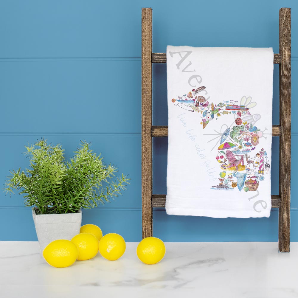 Michigan State Icons Tea Towel – Freshwater Life