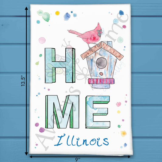 Illinois Birding HOME State Bird & House Kitchen Tea Towel