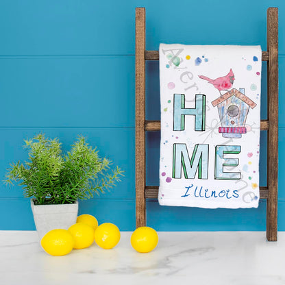 Illinois Birding HOME State Bird & House Kitchen Tea Towel