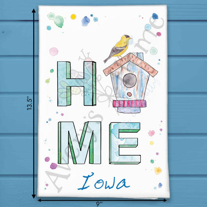 Iowa Birding HOME State Bird & House Kitchen Decor Tea Towel