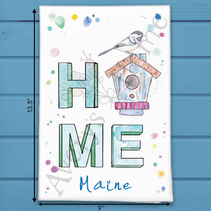 Maine Birding HOME State Bird & House Kitchen Tea Towel
