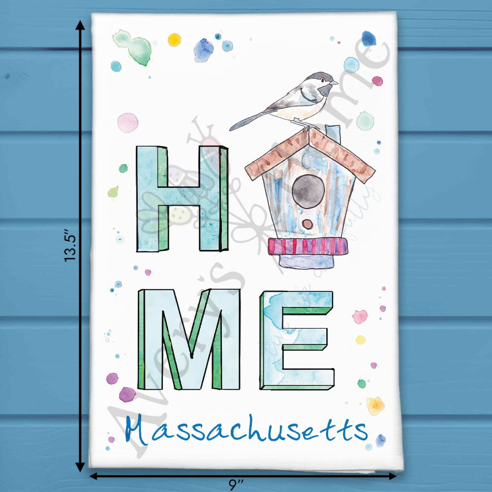Massachusetts Birding HOME State Bird & House Tea Towel