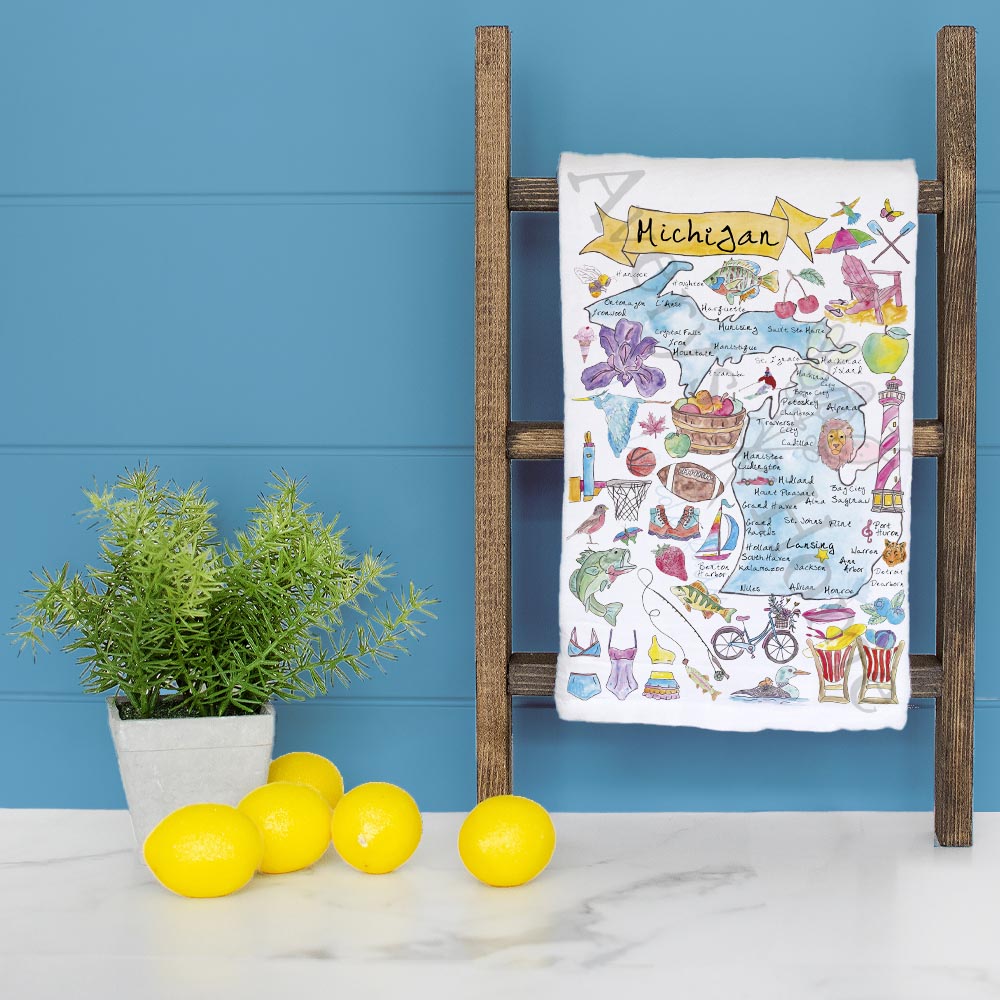 Michigan Map Tea Towel – Upper, Lower & Lake Life