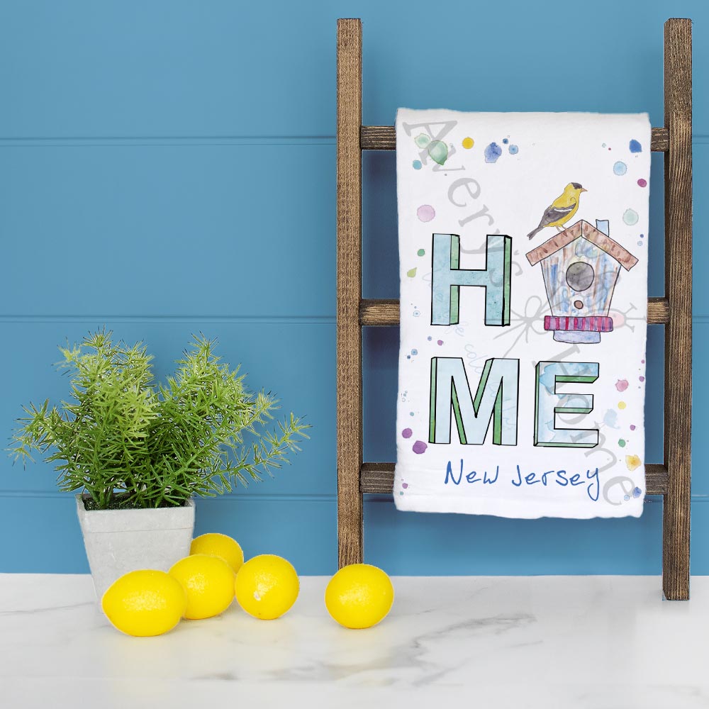New Jersey Birding HOME State Bird & House Kitchen Tea Towel