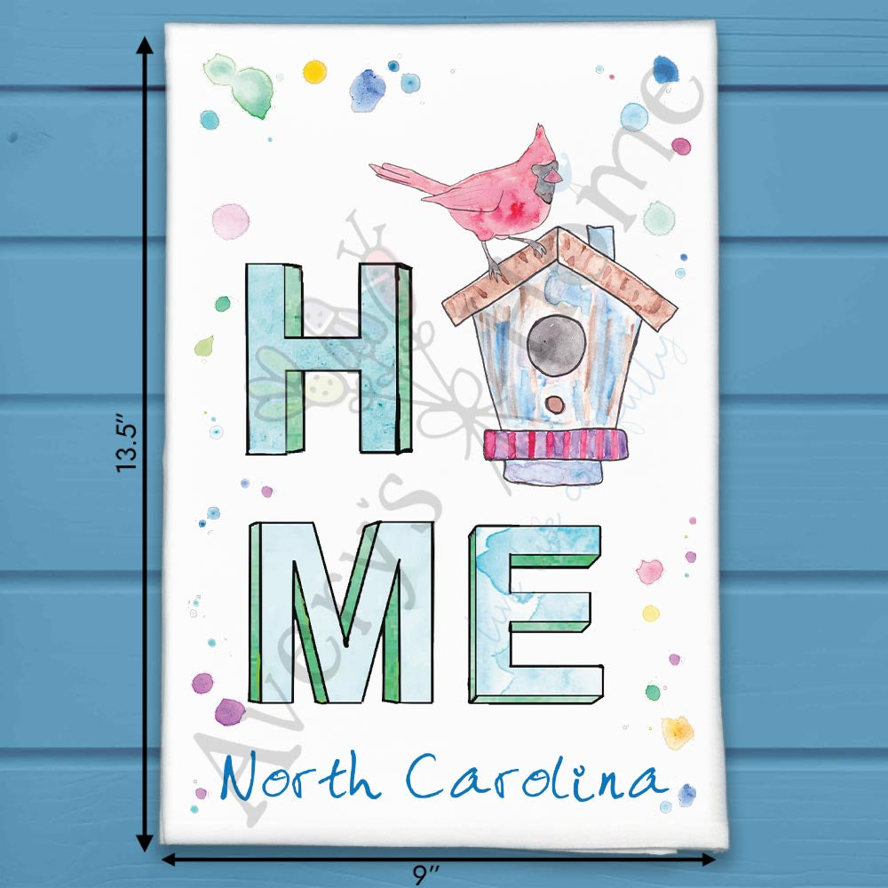 North Carolina Birding HOME State Bird & House Kitchen Tea Towel