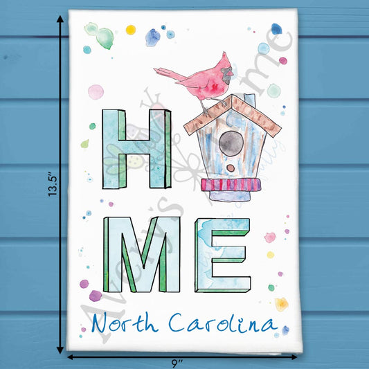 North Carolina Birding HOME State Bird & House Kitchen Tea Towel