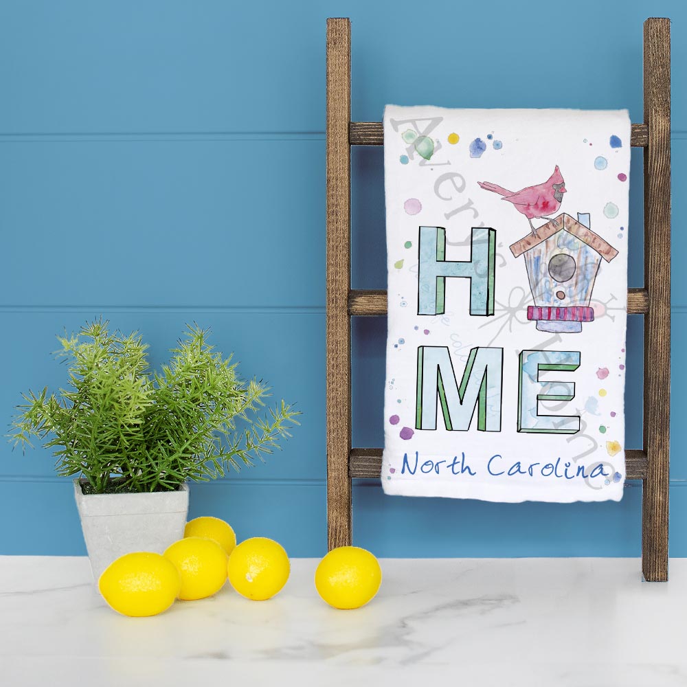 North Carolina Birding HOME State Bird & House Kitchen Tea Towel