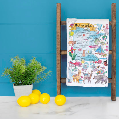Minnesota Map Tea Towel – Loons, Lakes & Love