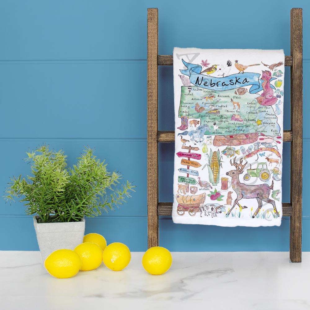 Nebraska Map Tea Towel – Cornfields & Community