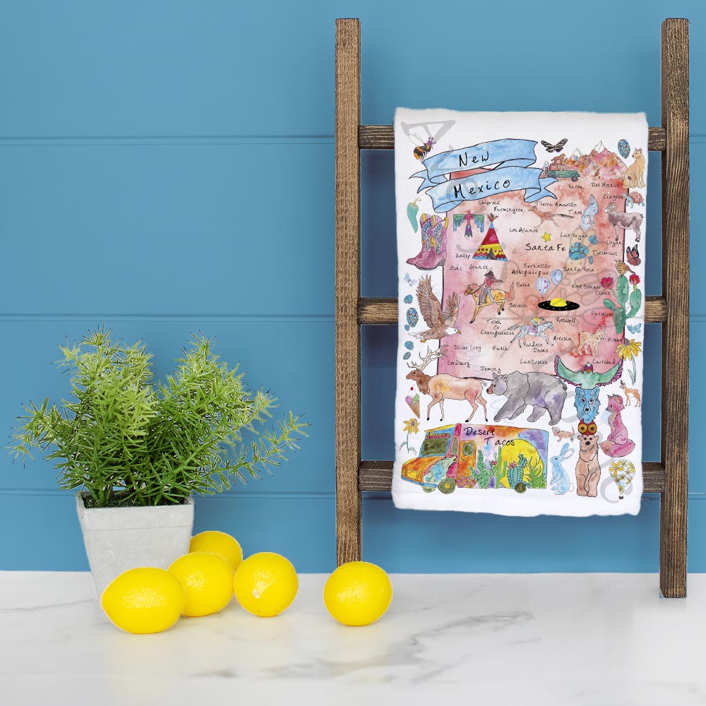 New Mexico Map Tea Towel – Art, Desert & Sun