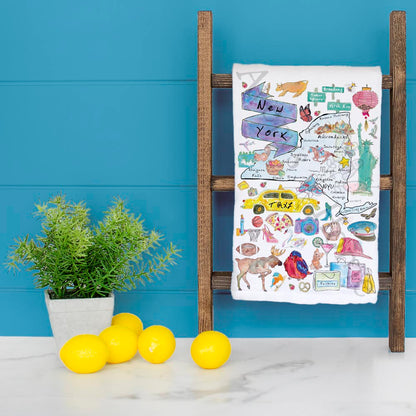 New York Map Tea Towel – Apples, Adirondacks & Big Dreams