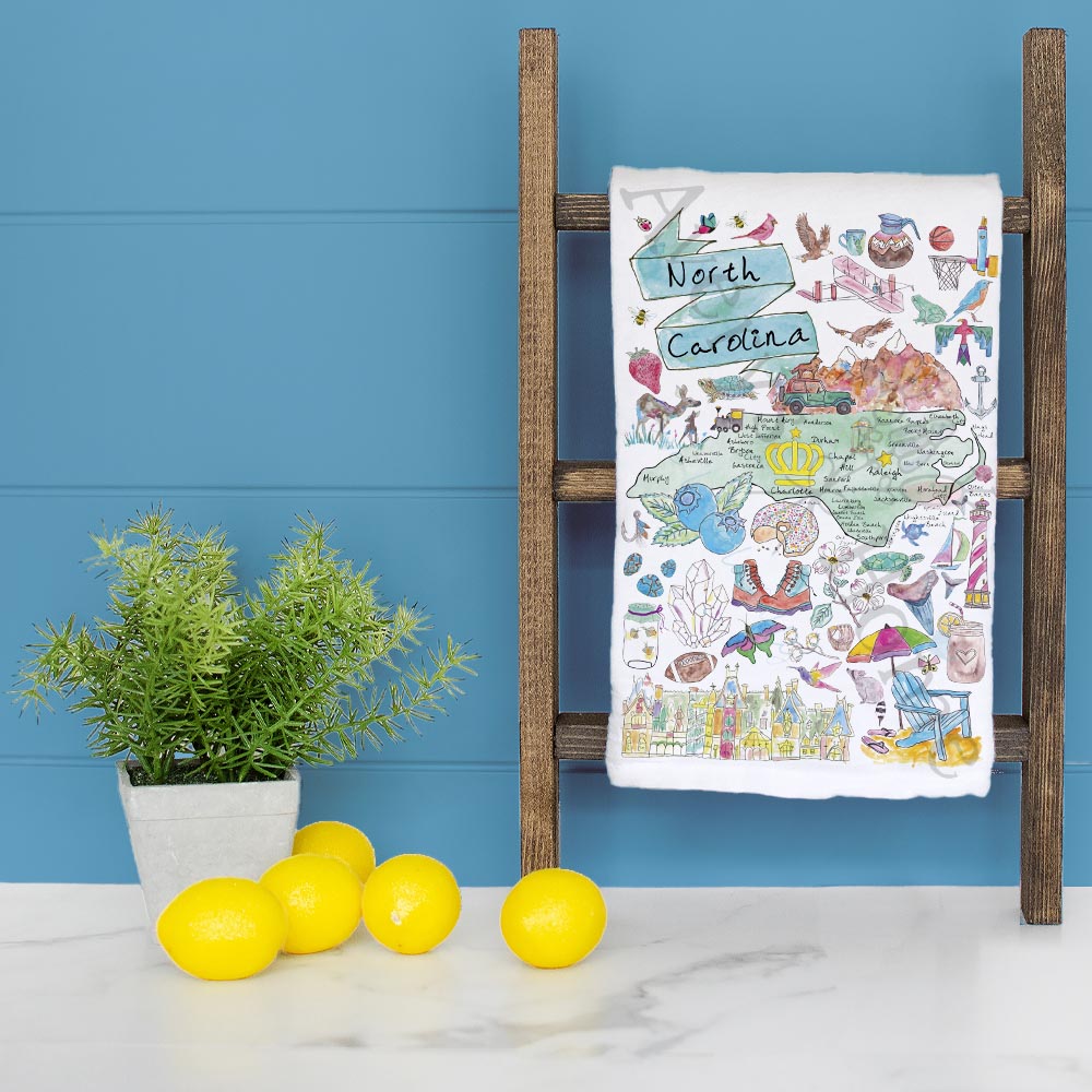 North Carolina Map Tea Towel – Beaches, Blue Ridge & BBQ