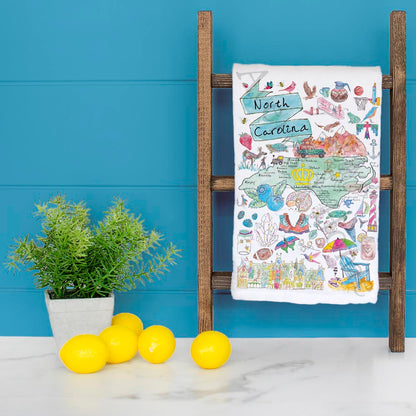 North Carolina Map Tea Towel – Beaches, Blue Ridge & BBQ