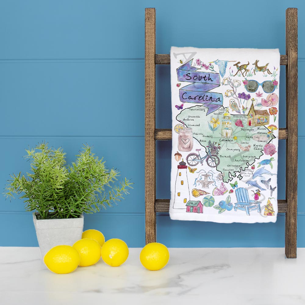 South Carolina Map Tea Towel – Beaches, Bloom & BBQ