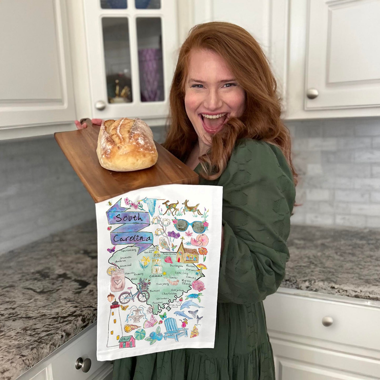 South Carolina Map Tea Towel – Beaches, Bloom & BBQ