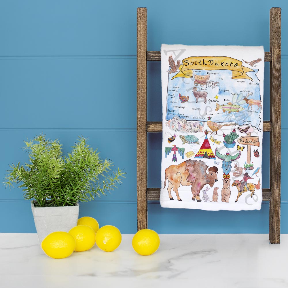 South Dakota Map Tea Towel – Rushmore & Ranchlands