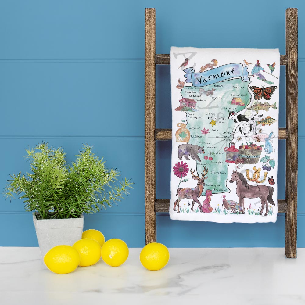 Vermont Map Tea Towel – Syrup, Peaks & Peace
