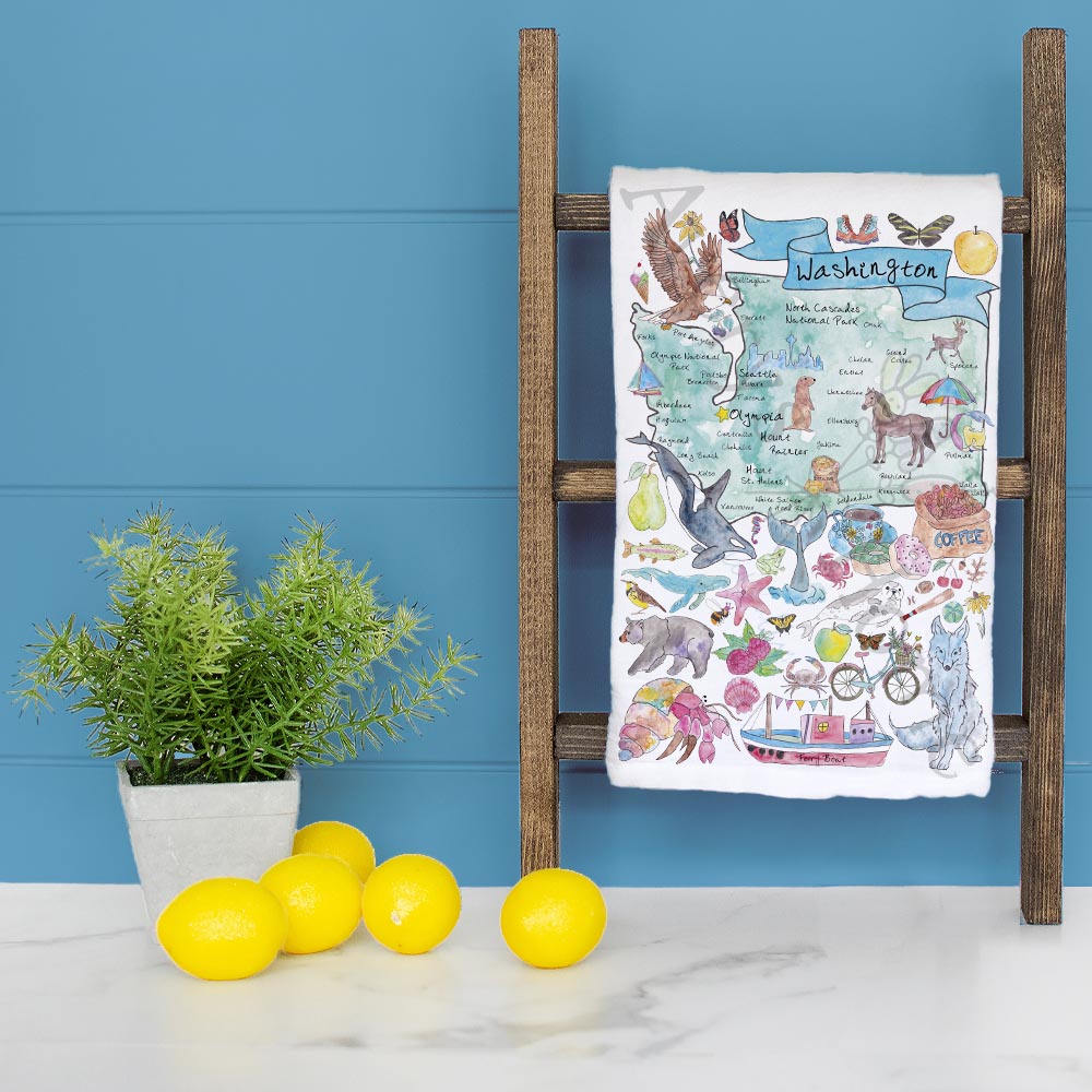 Washington Map Tea Towel – Coffee, Cascades & Coast