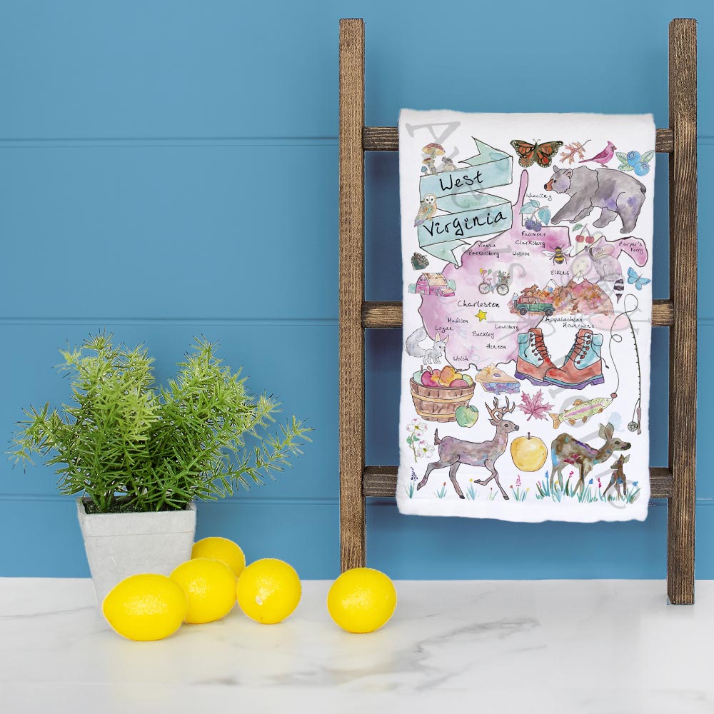 West Virginia Map Tea Towel – Mountains & Music
