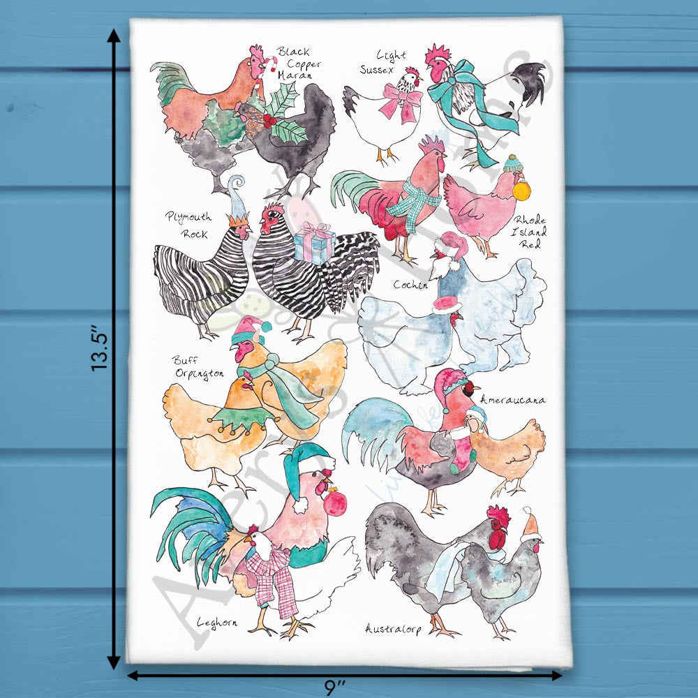 Homestead Christmas Chicken Breed Kitchen Décor Tea Towel