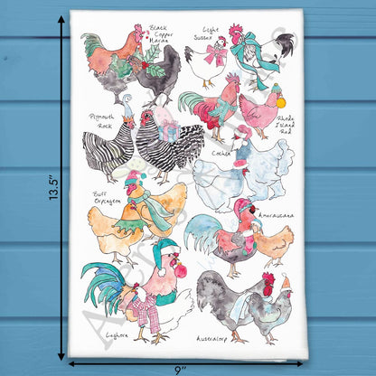 Homestead Christmas Chicken Breed Kitchen Décor Tea Towel