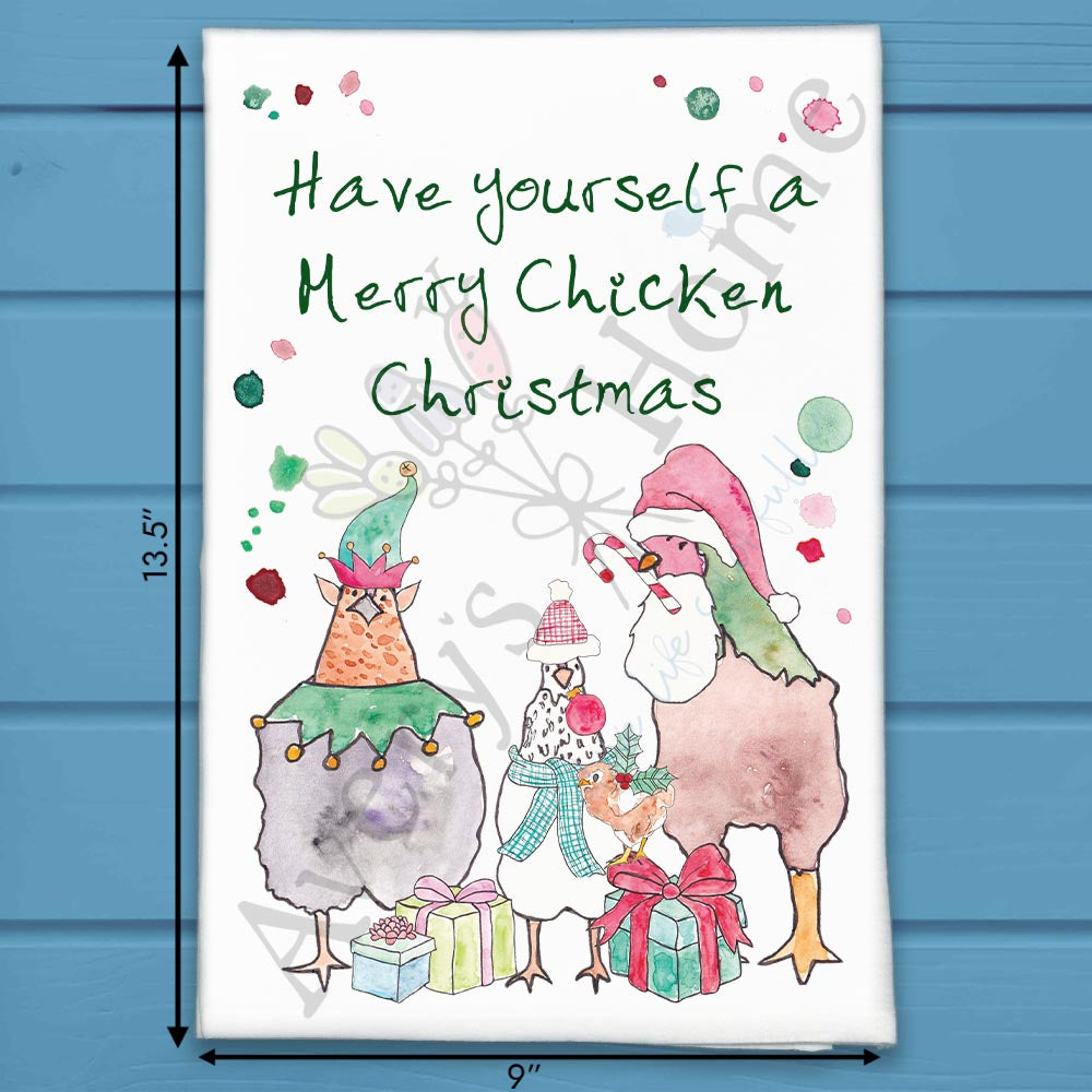 Merry Chicken Christmas Homestead Kitchen Décor Tea Towel