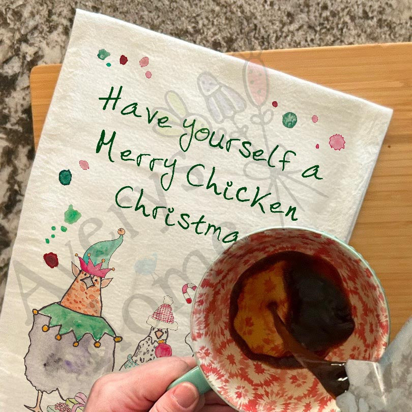 Merry Chicken Christmas Homestead Kitchen Décor Tea Towel