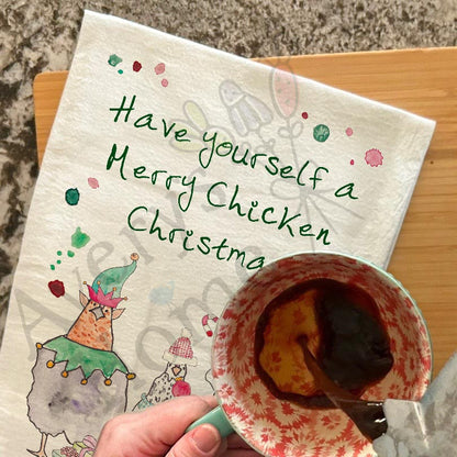 Merry Chicken Christmas Homestead Kitchen Décor Tea Towel