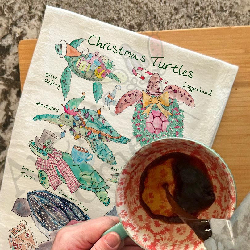 Christmas Sea Turtle Species Kitchen Décor Tea Towel