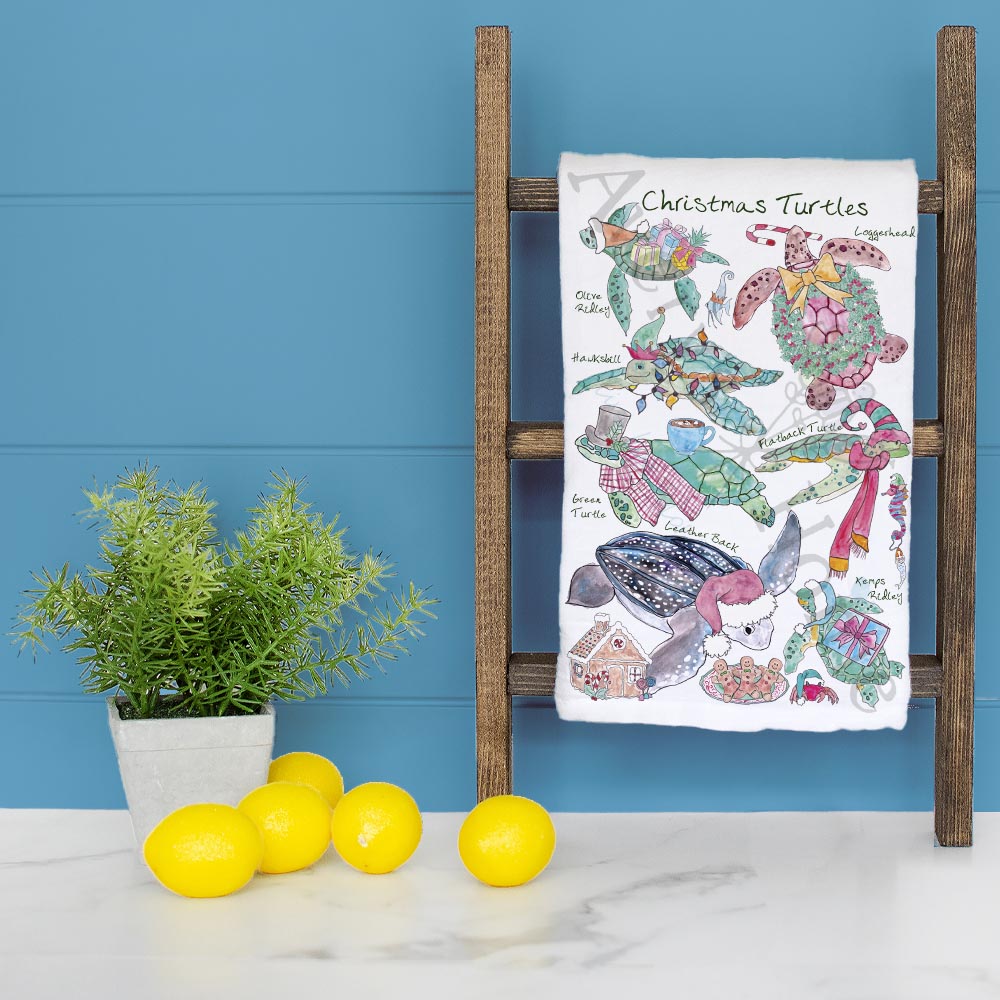 Christmas Sea Turtle Species Kitchen Décor Tea Towel
