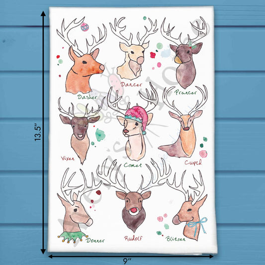Santa's Reindeer Christmas Kitchen Décor Tea Towel