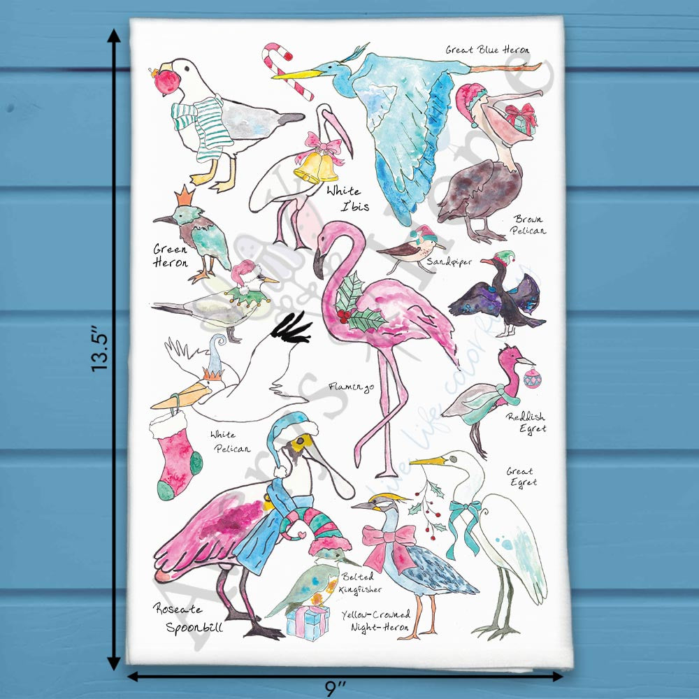 Christmas Coastal Birds Holiday Kitchen Décor Tea Towel