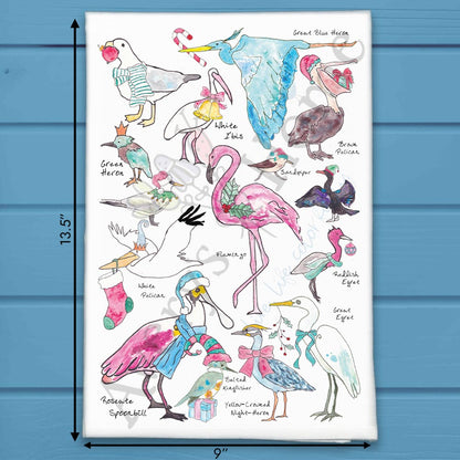 Christmas Coastal Birds Holiday Kitchen Décor Tea Towel