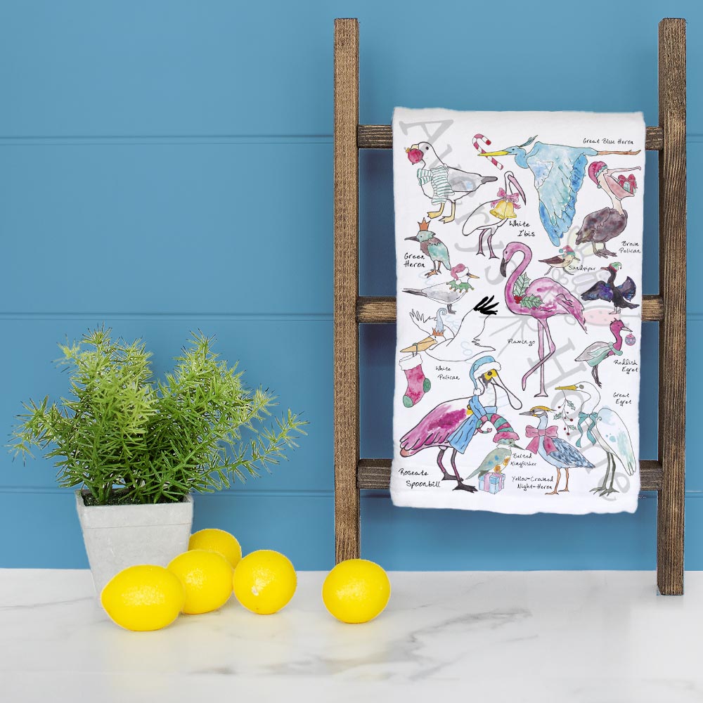 Christmas Coastal Birds Holiday Kitchen Décor Tea Towel