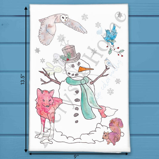 Winter Woodland Snowman Kitchen Holiday Décor Tea Towel