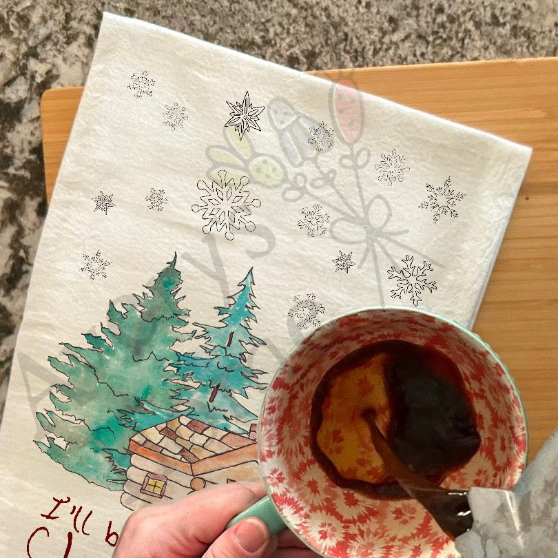 I'll be Home for Cabin Christmas Kitchen Décor Tea Towel