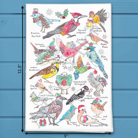 Christmas Backyard Birds Holiday Kitchen Décor Tea Towel
