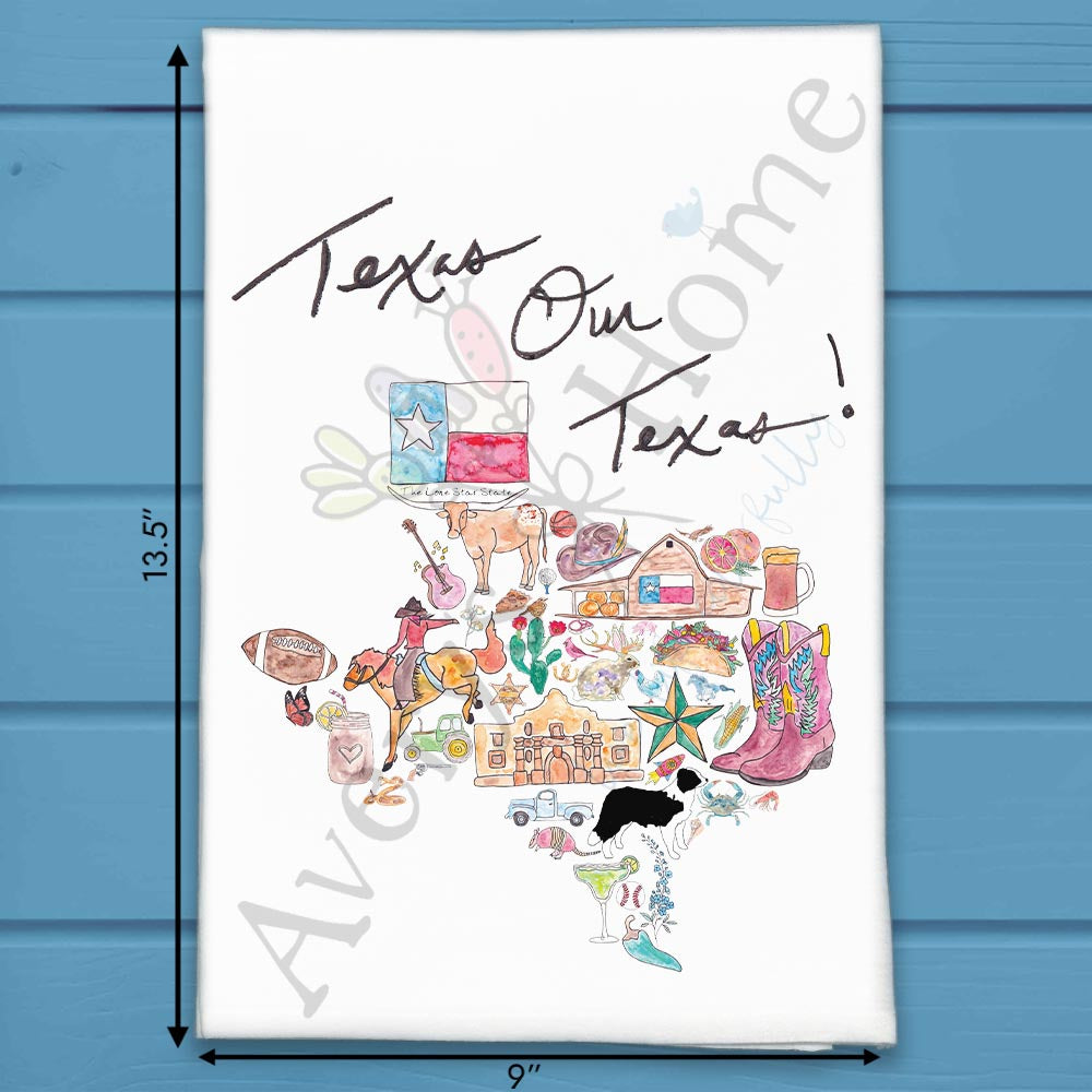 Texas Our Texas Tea Towel – Flag, Stars & Longhorns